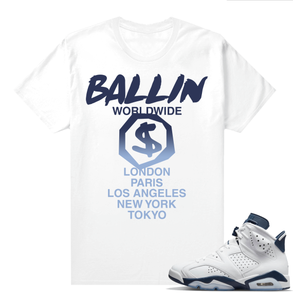 Midnight Navy 6s  Tees White Ballin Worldwide