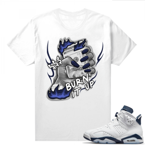 Midnight Navy 6s  Tees White Burn it up