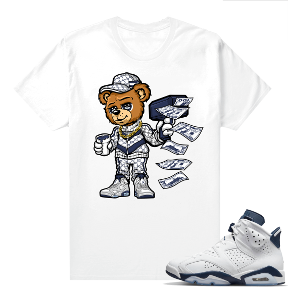 Midnight Navy 6s  Tees White Cash Cannon Bear