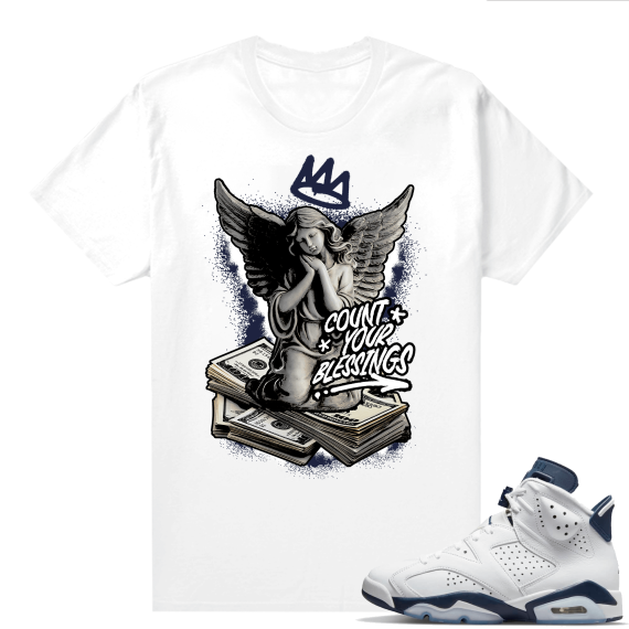 Midnight Navy 6s  Tees White Count your Blessings