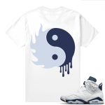 Midnight Navy 6s  Tees White Fire Drip