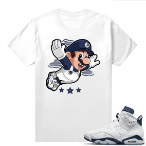 Midnight Navy 6s  Tees White Fly Mario