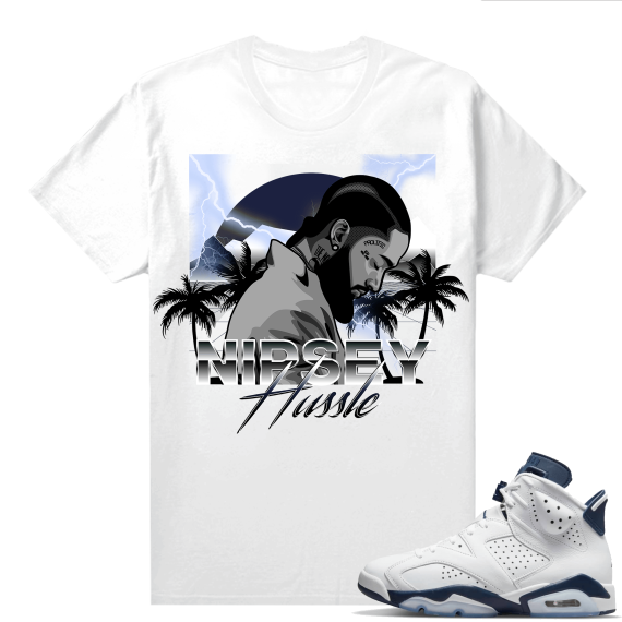 Midnight Navy 6s  Tees White Nipsey