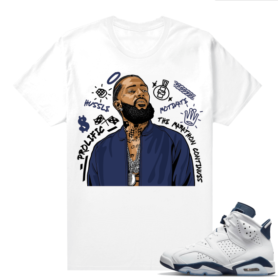 Midnight Navy 6s  Tees White Nipsey Tribute