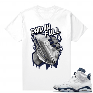 Midnight Navy 6s  Tees White Paid in full