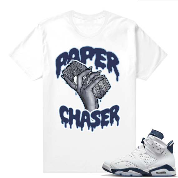 Midnight Navy 6s  Tees White Paper Chaser