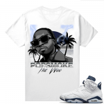 Midnight Navy 6s  Tees White Pop Smoke