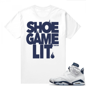 Midnight Navy 6s  Tees White Shoe Game Lit