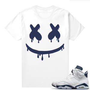 Midnight Navy 6s  Tees White Smiley Drip