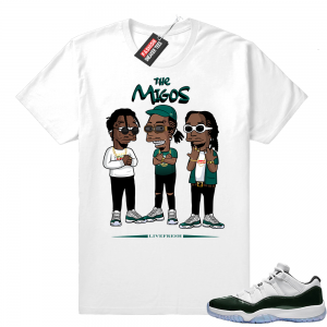 Migos t shirt White Emerald 11 lows  White tee