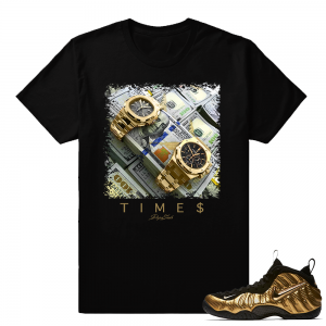 Nike Foamposite Gold Time Is Money Black T shirt