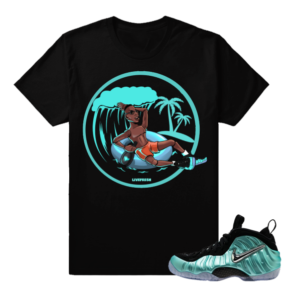 Nike Foamposites Island Green - Lil Penny Island Waves Matching Shirt - Black