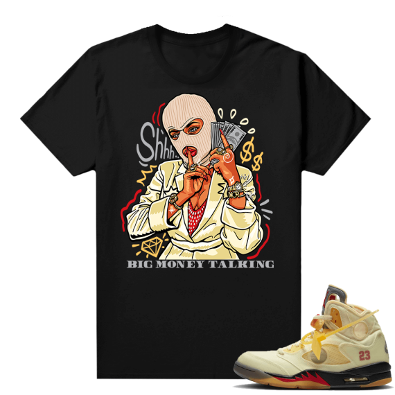 OFF White Jordan 5 Sail Sneaker Tees Shirts - Black - Big Money Talking