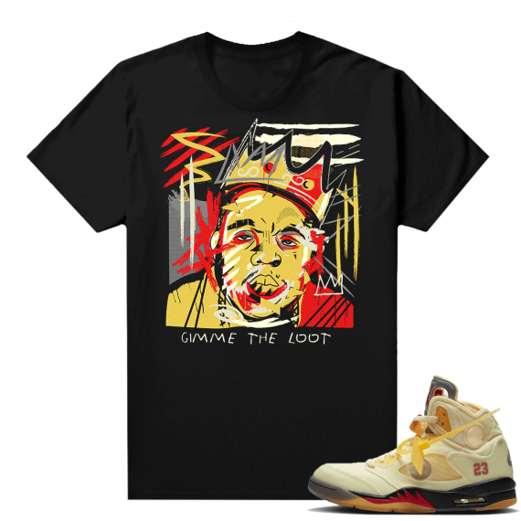 OFF White Jordan 5 Sail Sneaker Tees Shirts - Black - Biggie Basquiat