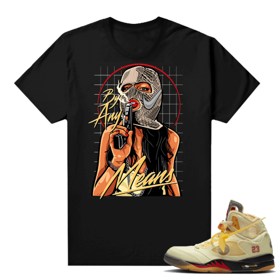 OFF White Jordan 5 Sail Sneaker Tees Shirts - Black - By Any Means