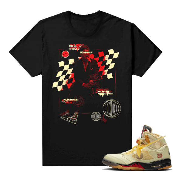 OFF White Jordan 5 Sail Sneaker Tees Shirts - Black - Scarface