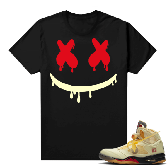 OFF White Jordan 5 Sail Sneaker Tees Shirts - Black - Smiley Drip