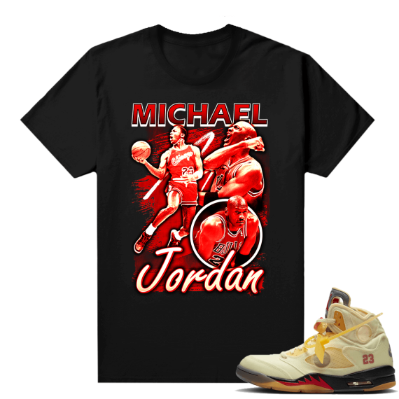 OFF White Jordan 5 Sail Sneaker Tees Shirts - Black - Vintage MJ