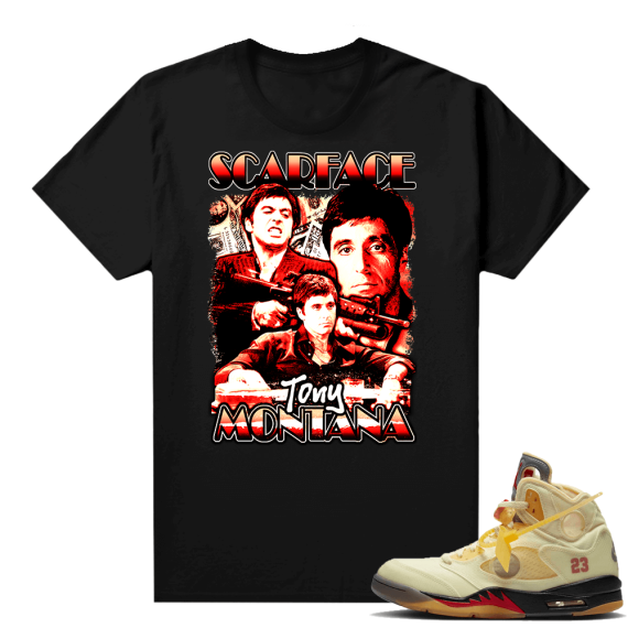 OFF White Jordan 5 Sail Sneaker Tees Shirts - Black - Vintage Scarface