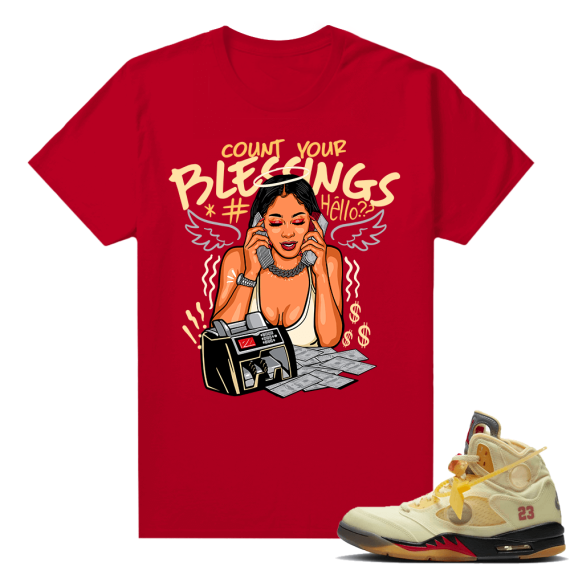 OFF White Jordan 5 Sail Sneaker Tees Shirts - Red - Blessings