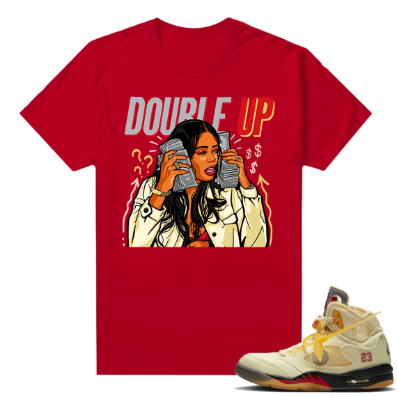 OFF White Jordan 5 Sail Sneaker Tees Shirts - Red - Double Up Gang