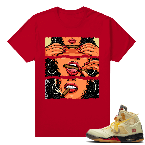 OFF White Jordan 5 Sail Sneaker Tees Shirts - Red - Lit