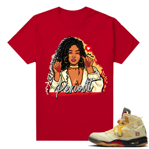 OFF White Jordan 5 Sail Sneaker Tees Shirts - Red - Periodt