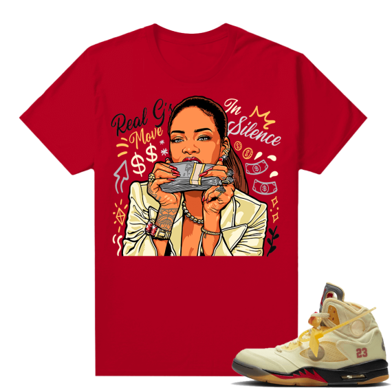 OFF White Jordan 5 Sail Sneaker Tees Shirts - Red - Real Gs Move In Silence