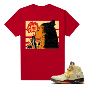 OFF White Jordan 5 Sail Sneaker Tees Shirts - Red - Sole Heat