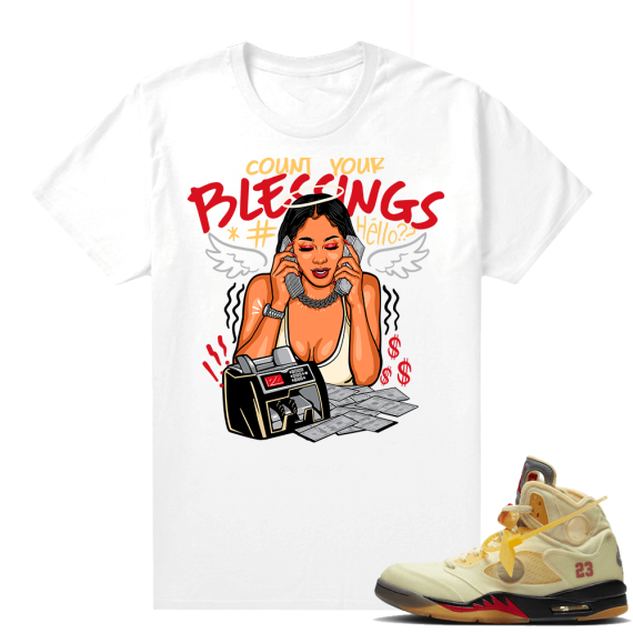 OFF White Jordan 5 Sail Sneaker Tees Shirts - White - Blessings