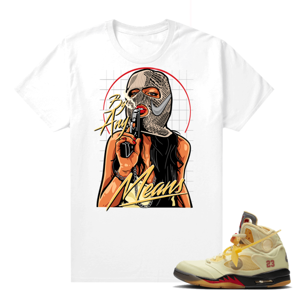 OFF White Jordan 5 Sail Sneaker Tees Shirts - White - By Any Means