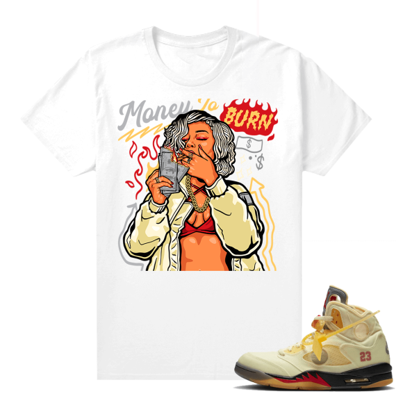 OFF White Jordan 5 Sail Sneaker Tees Shirts - White - Money To Burn