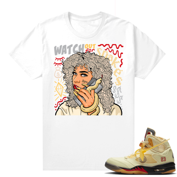 OFF White Jordan 5 Sail Sneaker Tees Shirts - White - Watch Out For Snakes