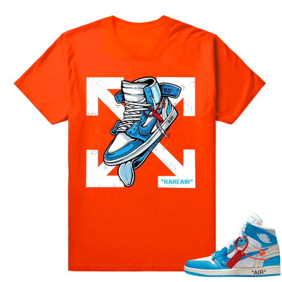 Off white Jordan 1 UNC shirt  Fly Kicks  Orange Tee