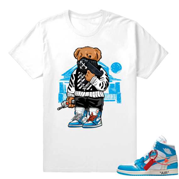 Off white Jordan 1 UNC shirt outfit  Trap Polo Bear  White Tee