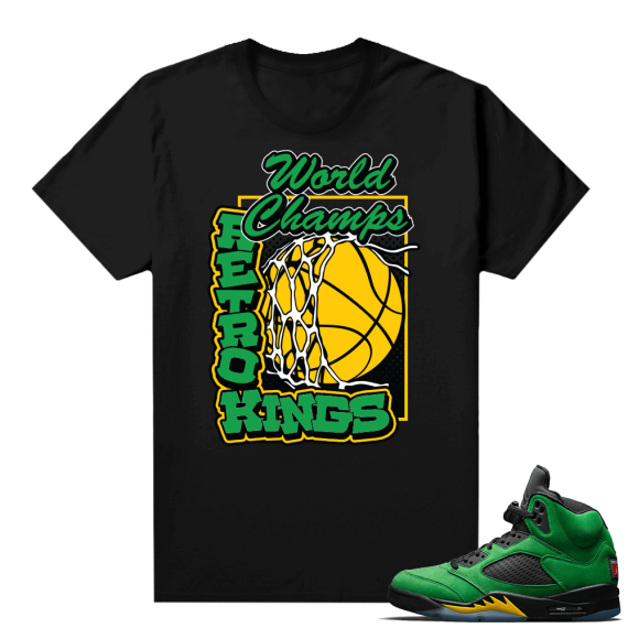 Oregon 5s sneaker tees shirts - Black - Retro Kings World Champs