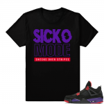 Raptor 4s matching shirt  Sicko Mode Checks over Stripes  Black Tee