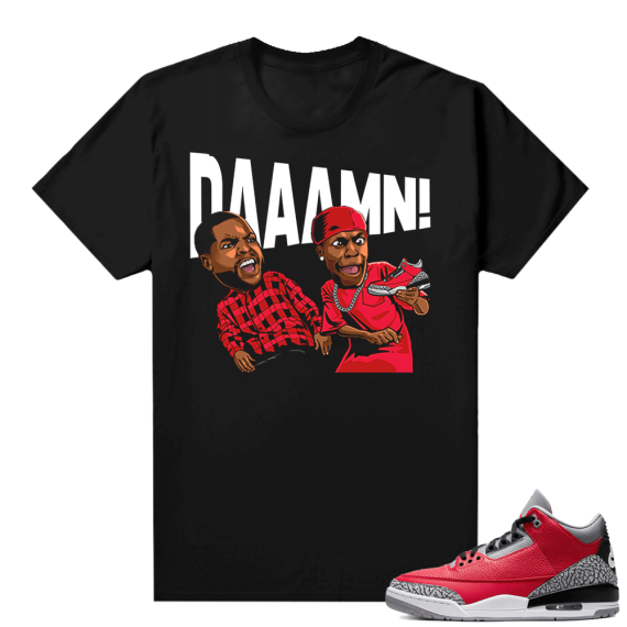 Red Cement 3s shirt black - DAAAMN