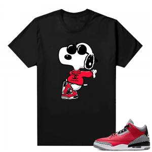 Red Cement 3s shirt black - Fly Snoopy