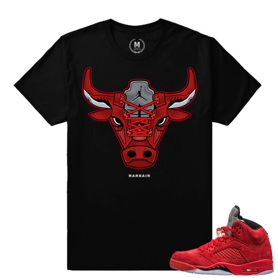 Red Jordan 5s matching t shirts - Rare Air 5s Bull - Black