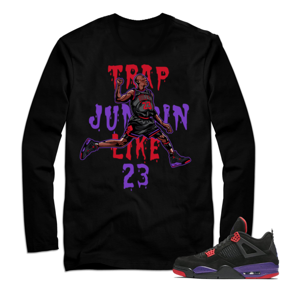 Retro 4 Raptors Long Sleeve tee | Jumpin Like | Black Long Sleeve shirt