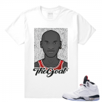 Retro Jordans Cement 5 - The Goat Streetwear T shirt - White