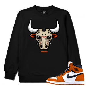 Match Reverse Shattered Backboard 1s Jordan Retro | Bully Jason Mask | Black Crewneck Sweatshirt