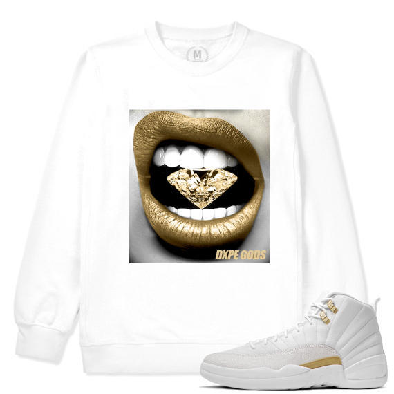 Match OVO 12 Jordan Retro | Diamond Lips | White Crewneck Sweatshirt