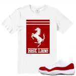 Match Varsity Red 11 lows Jordan Retros | Fast Lane| White T shirt