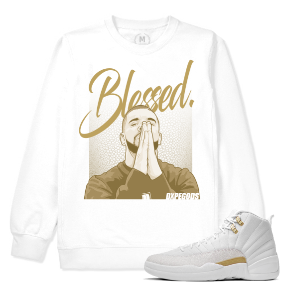 Match OVO 12 Jordan Retro | Blessed | White Crewneck Sweatshirt