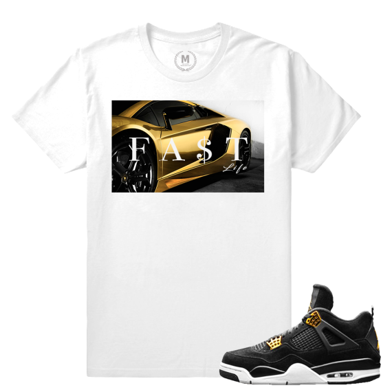 Match Jordan 4 Royalty | Fast Life Gold Aventador | White T shirt