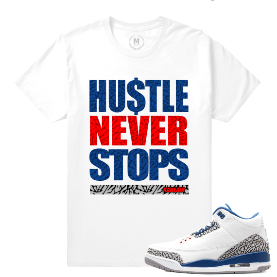 Match Jordan 3 True Blue OG | Rare Hustle | White T shirt