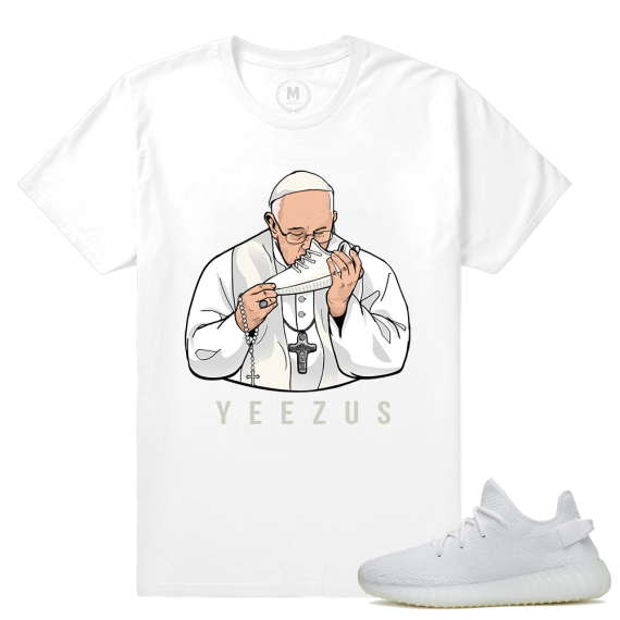 Match Yeezy Boost 350 V2 Cream White | Pope Yeezus | White T shirt