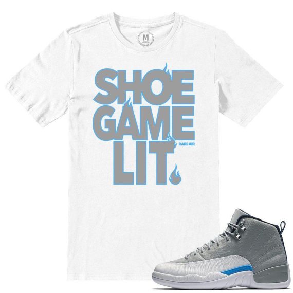 Match Wolf Grey 12 Jordan Retros | Shoe Game Lit | White T shirt